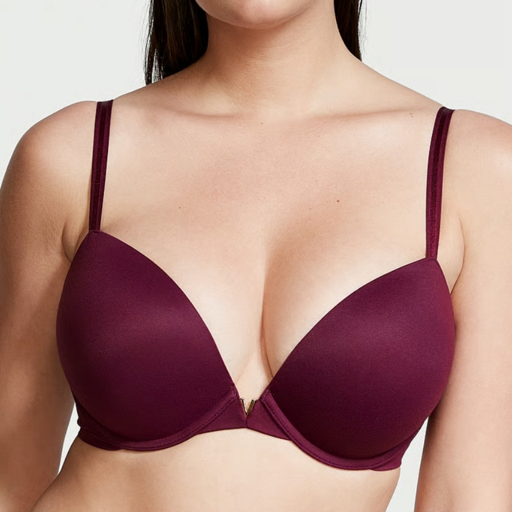 NEW Victoria's Secret Love Cloud Push-Up Plunge Bra‎ In Kir Burgundy 38DD 38E